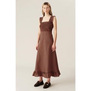 NEW Ganni Seersucker Check Dress Flame 40